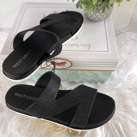 West Loop Slip On Women’s Sandal Size Small 5/6 NWT Black Soft - Picture 6 of 16
